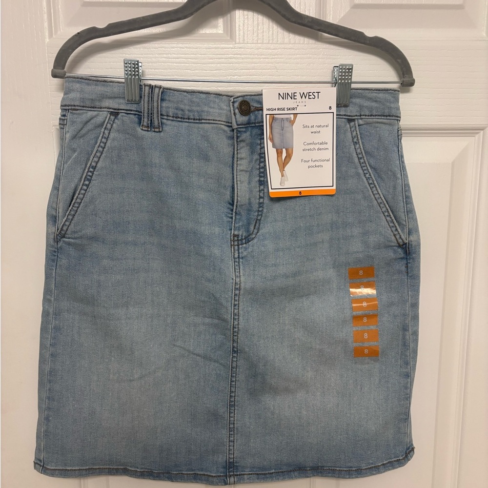 Nine West Light Blue High Rise Denim Skirt. Size 8